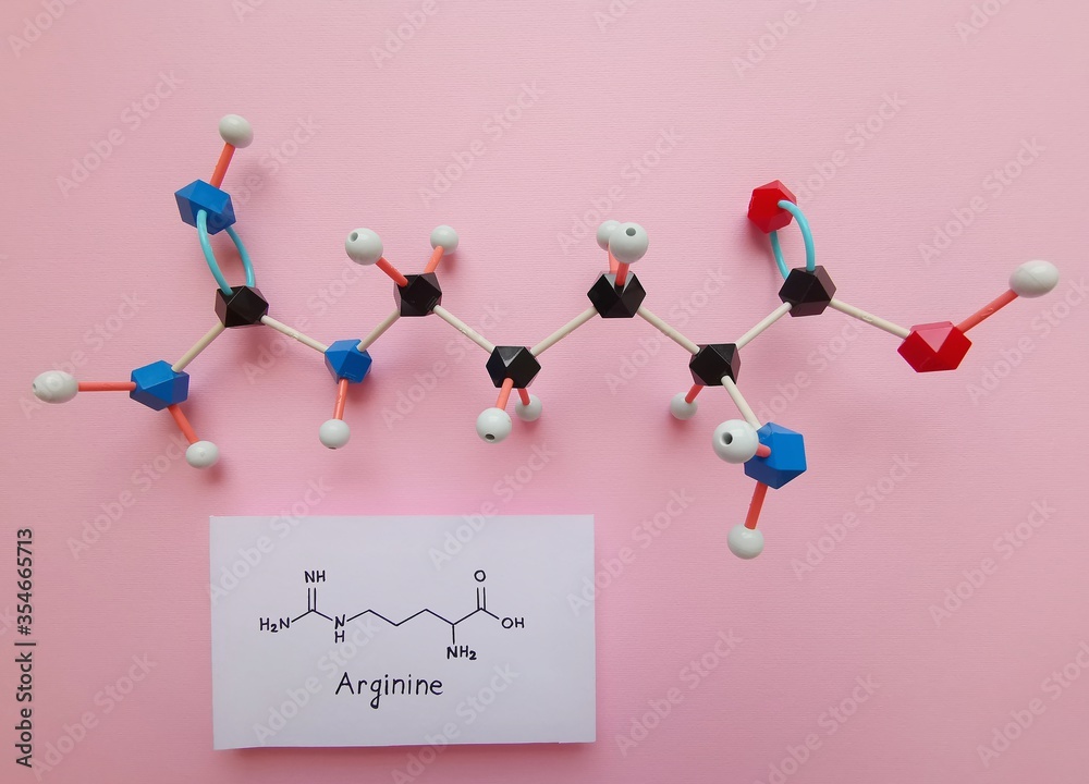 Molecular structure model and structural chemical formula of Arginine ...