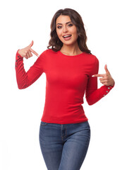 Wall Mural - Beautiful girl in a jacket of red color. Template of a jacket of red color.