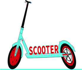 Electric scooter for walking around the city. Urban transport. The inscription of the word 