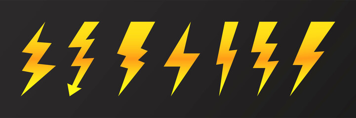 Poster - Lightning icon set on black background. Vector illustration.
