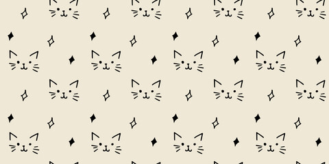 hand drawn black and white cat faces shiny glisten icon seamless background for textile wallpaper fa