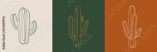 Fotografía Line art cactus illustrations. Eps10 vector.