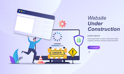 Website is Under Construction concept, A team Fixing web system, updating the server by developers Suitable for web landing page, ui, mobile app, banner template. Vector Illustration 