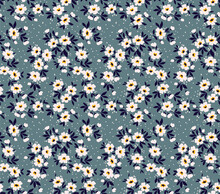 Vintage Floral Background. Seamless Vector Pattern For Design And Fashion Prints. Flowers Pattern With Small White Flowers On A Gray Background. Ditsy Style.