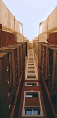 Canvas Print - Vertical low angle shot of an apartment building under the blue sky