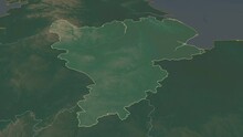 East Midlands, Region With Its Capital, Zoomed And Extruded On The Relief Map Of United Kingdom In The Conformal Stereographic Projection. Animation 3D