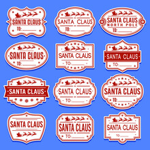 Santa Claus Sticker. Premium Quality Stamp Frames. Christmas Packaging Design. Icon Art Vector. Old Style Frames And Badges.
