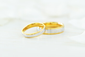 Wedding rings on white background