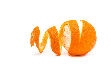 Peeled orange isolated on white background.