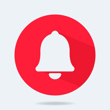 Red Round Web Button Bell With Shadow. Template Bell Web Symbol App, Ui. Vector Illustration. EPS 10