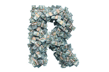 Poster - Letter R from dollar packs. 3D rendering