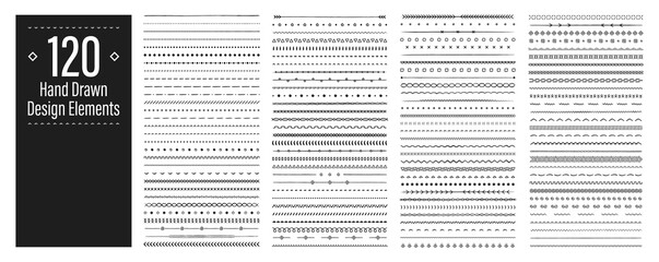 Wall Mural - set of 120 hand drawn design elements. vintage line elements. decorative drawing badges. decoration,