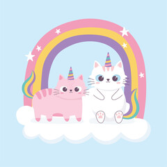 Wall Mural - two cats horns and rainbow decoration cartoon animal funny character