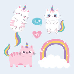 Canvas Print - cute cats rainbow horn cloud cartoon animal funny character