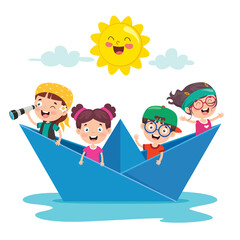 Wall Mural - Cute Little Children On Boat