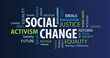 Social Change Word Cloud on a Blue Background