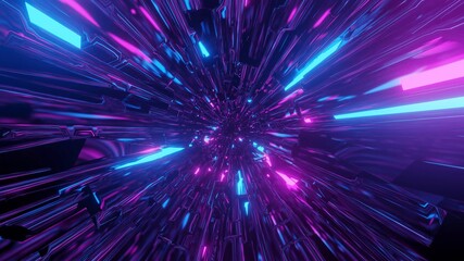 Aufkleber - 3D rendering illustration of a futuristic background with abstract glowing purple and blue lights