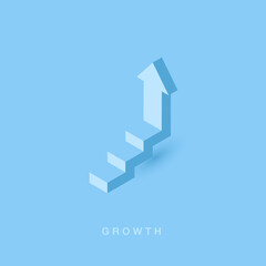 Growth or increase design concept. Step as staircase growing up to target and arrow sign symbol. Success achievement or goal business motivation. Infographic elements 3d vector illustration