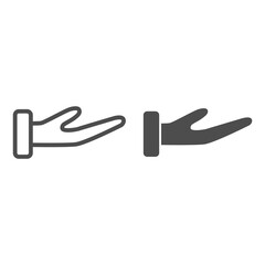 Poster - Human hand support gesture line and solid icon, gestures concept, receiving or asking hand sign on white background, Palm open up icon in outline style for mobile concept, web design. Vector graphics.