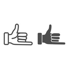 Poster - Promise hand gesture line and solid icon, gestures concept, fist with elongated little finger sign on white background, thumb and pinky finger icon in outline style for mobile and web. Vector graphic.
