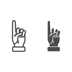 Poster - One finger up line and solid icon, hand gestures concept, Attention hand gesture sign on white background, Pointing finger symbol in outline style for mobile concept and web design. Vector graphics.