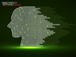 Wall Mural - Artificial intelligence. Abstract human head with binary code. Technology backgound