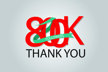 800K, 800.000 Thank you followers social media. Red logo with Tosca ribbon. For Social Medias, internet ads - Vector