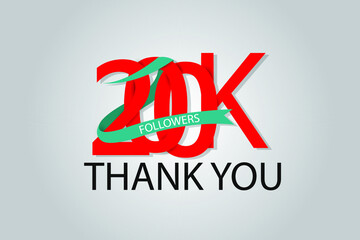 200K, 200.000 Thank you followers social media. Red logo with Tosca ribbon. For Social Medias, internet ads - Vector