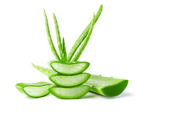 Wall Mural - fresh aloe vera with slice isolate on white background