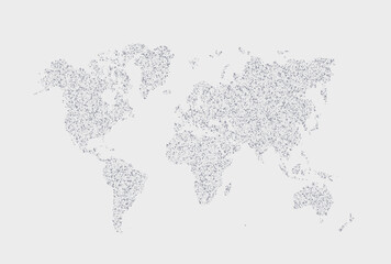 Vector dotted hand written world map illustration. Point and geometrical form, structure noise of point.