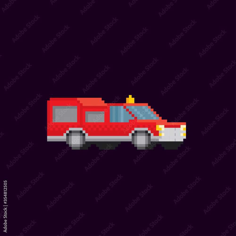 Pixel Fire From Engine Airport emergency vehicle. Fire engine. Pixel art. Old school computer ...