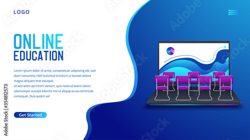 Fotografía Online courses e-learning vector background. Vector illustration
