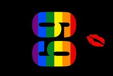 Illustration Of The Number 69 In Rainbow Colors And Red Lips Isolated On A Black Background