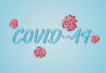Poster - Coronavirus Covid-19 text in Hydroalcoholic gel style effect. 2019-nCoV official name introduced by World Health Organization. New disease discovered in 2019 spreading globally