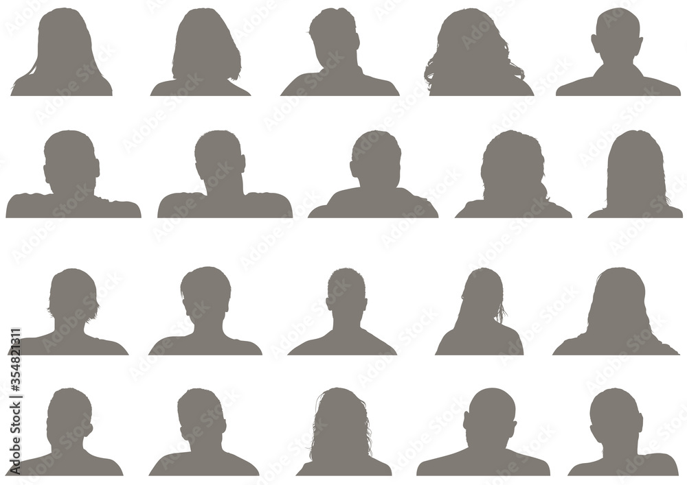 Set of Male and Female Head Silhouettes Avatar or Vector People Icons ...