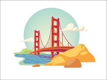 Golden Gate Bridge Of San Francisco California Usa Isolated Vector Illustration
