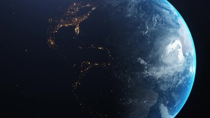 Wall Mural - Earth Globe Spinning From Day to Night city street lights. Earth from Space.Images from NASA.
