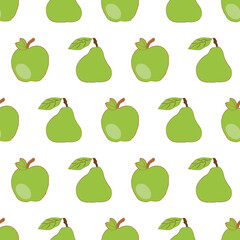 Poster - Green apples and pears handdraw vector repeat pattern print background design