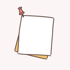 Poster - Clean hand drawn paper sheet attached with drawing pin vector flat illustration. Reminder blank pinned at wall ready to write memo, notes, announcement or message isolated on white background