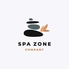 Luxury harmony spa zone logo template for spa salon with the balancing stones in minimalism style on light background