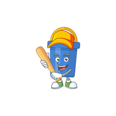 Canvas Print - cartoon design concept of blue sand bucket playing baseball with stick