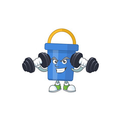 Poster - Caricature picture of blue sand bucket exercising with barbells on gym