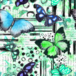 © zzorik - Butterflies and black ink scribbles watercolor hand drawn seamless pattern