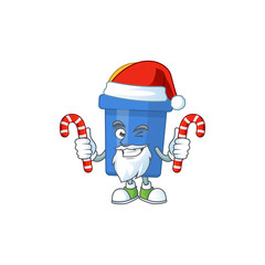 Poster - Cartoon character of blue sand bucket as a Santa having candies