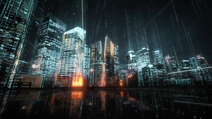 Wall Mural - cityscape with futuristic network connection and data communication. technology concept. hyperlapse
