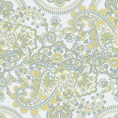  Paisley Floral oriental ethnic Pattern. Seamless Vector Ornament. Ornamental motifs of the Indian fabric patterns.
