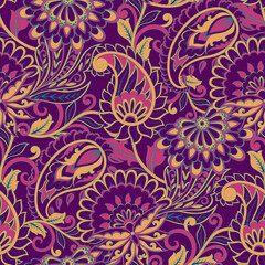  Seamless Paisley pattern in indian style. Floral vector illustration