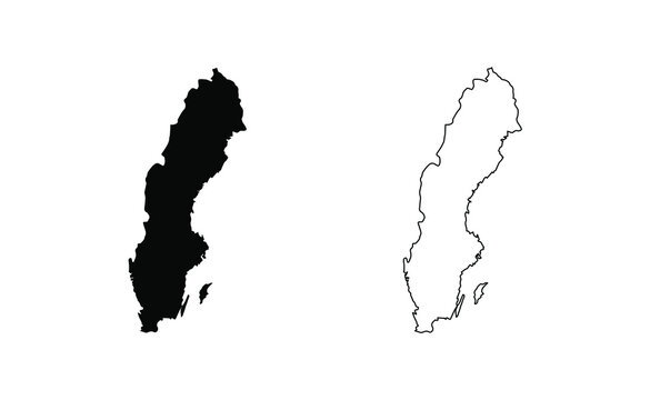 sweden map silhouette line country europe map illustration vector outline european isolated on white
