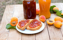 Homemade Apricot Jam (marmalade)  On Bread, Delicios And Healthy Breakfast 