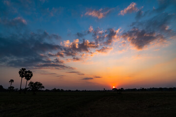 Wall Mural - Colorful of clouds and blue sky with sun set for nature textured background